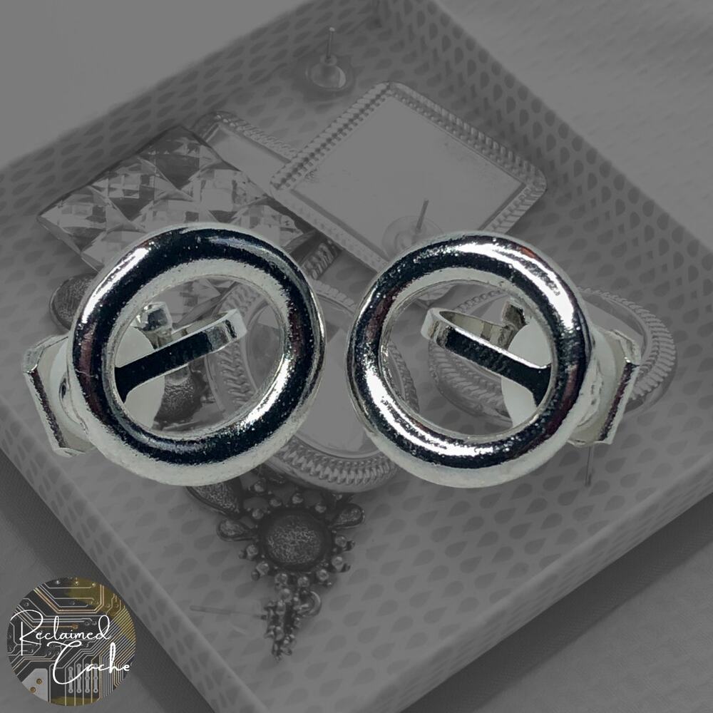 Silver Open Circle Clip-On Stud Earrings